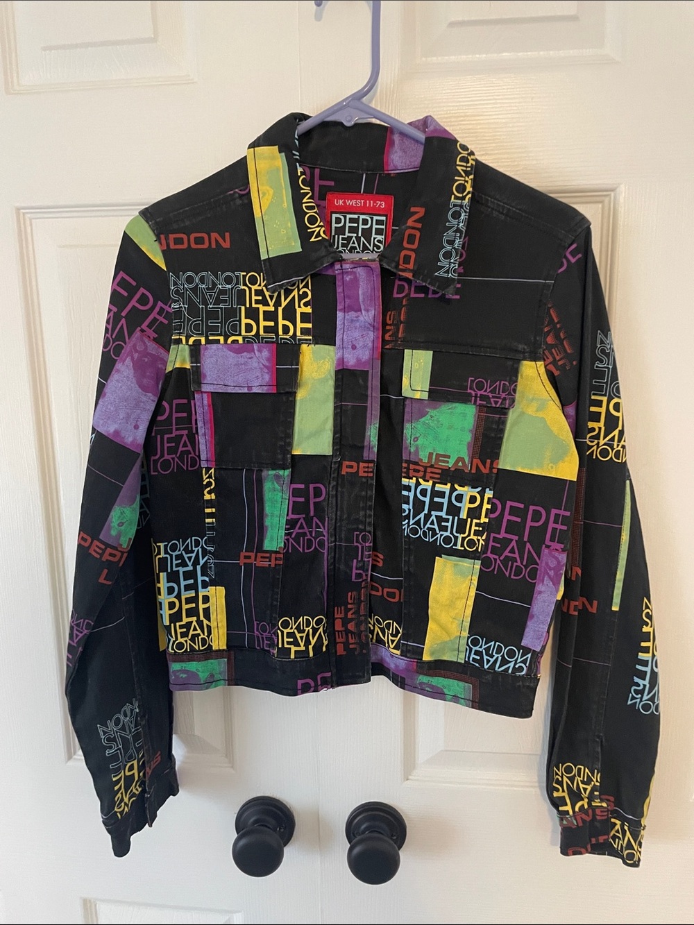 Pepe Jeans Black Denim Jacket with Yellow, Green & Purple Accents